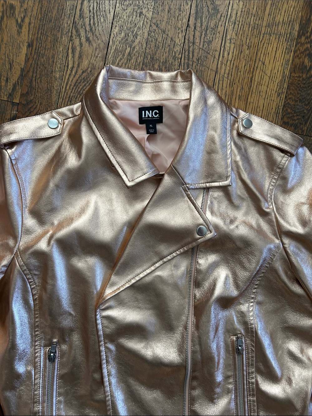 INC International Concepts Metallic Rose Gold Moto-Style Jacket - Picture 7 of 8